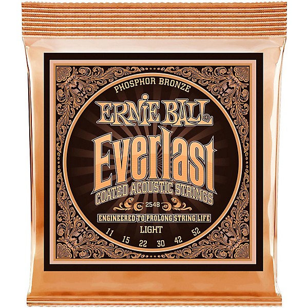 2548 Ernie Everlast Coated Phophor Bronze Light Acoustic Guitar Strings 11-52 Supply