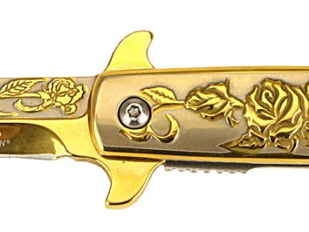 SG-KS3042GD Falcon 9 inch Gold   Titanium Rose Folding Spring Assist Knife Online