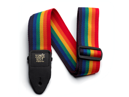 P04044 Ernie Ball Rainbow With Black Polypro Guitar Strap For Cheap