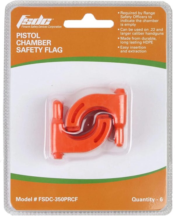 350PRCFPistol Chamber Safety Flag - Orange - 6 Piece Clamshell Resale Pack Supply