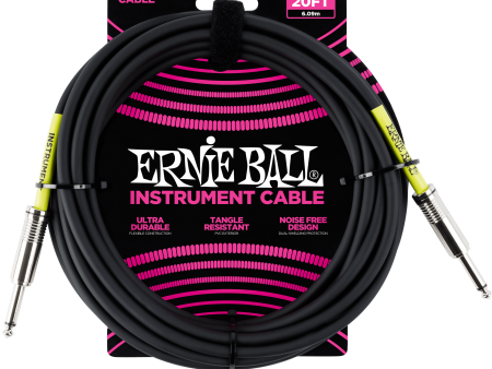 P06046 Ernie Ball 20 ft Guitar Cable Black 1 4 Straight Discount