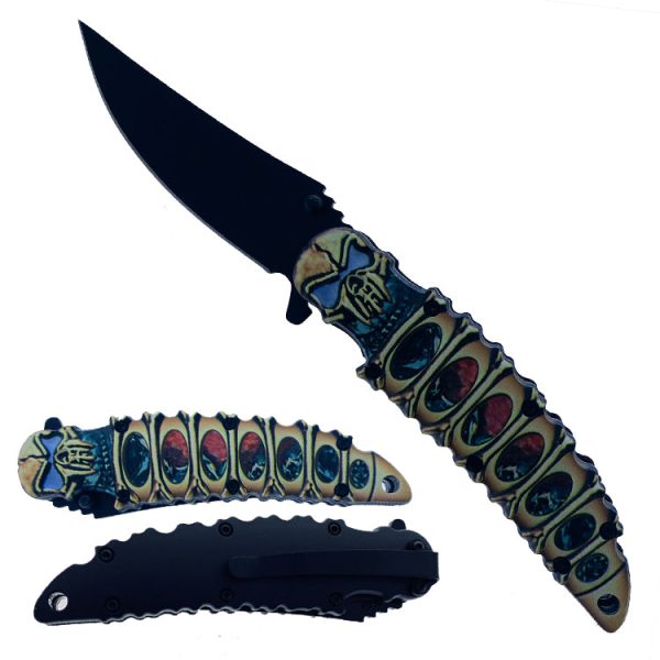 SG-KS1947BL 8.25 inch Overal Skull Design Folding Knife Cheap