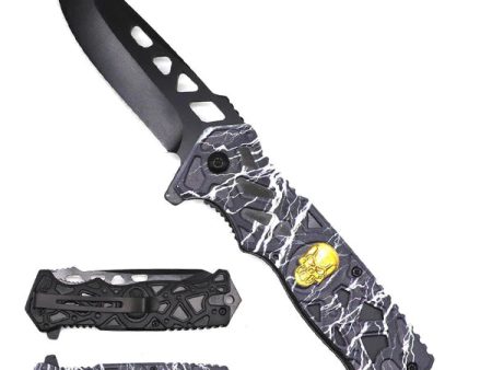 KS2451BK 8.5-In Black Thunder Skull Spring Assist Knife Fashion