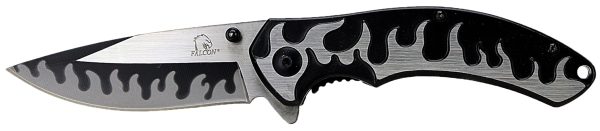 SG-KS3082BK Black And Stainless Flames Knife - Thumb Assist - 3.25-In Blade Supply