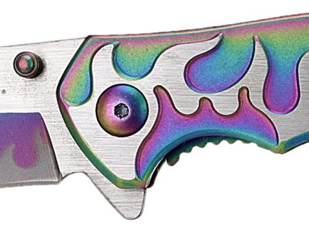 SG-KS3082RB Rainbow Gradient And Stainless Flames Knife - Thumb Assist - 3.25-In Blade Sale