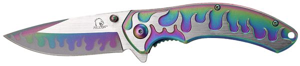 SG-KS3082RB Rainbow Gradient And Stainless Flames Knife - Thumb Assist - 3.25-In Blade Sale