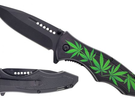 SG-KS1973GM 7.75 inch Overall Weed Leaf Design Folding Knife - Black Online Sale