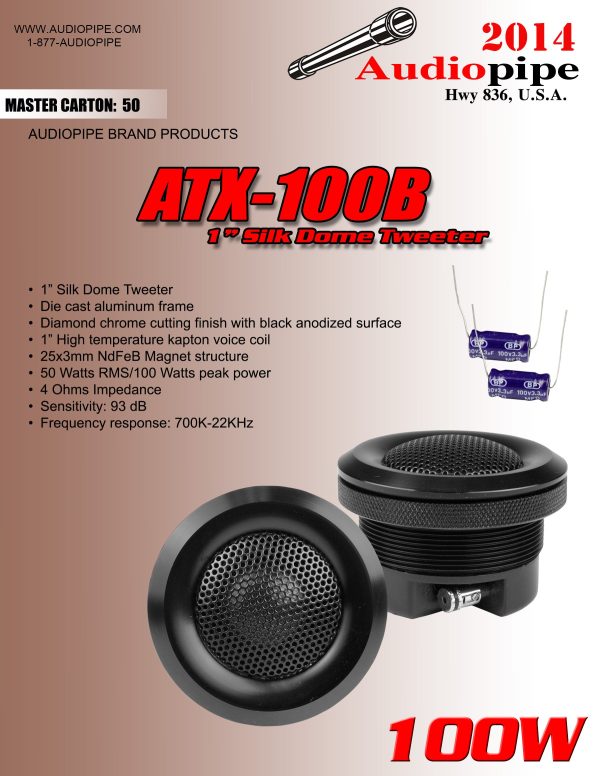 ATX-100B A-Pipe Die Cast 1inch Silk Dome Tweeter Discount