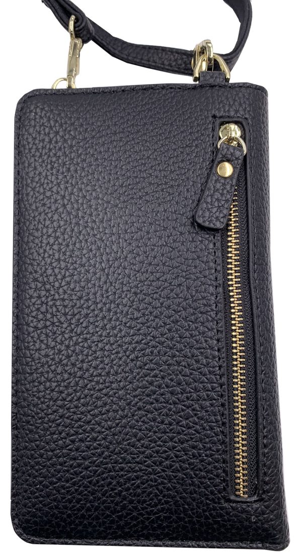 JPW2-BK Juli Cross Body Wallet and Phone Storage in Black Animal-Free Leather Online now