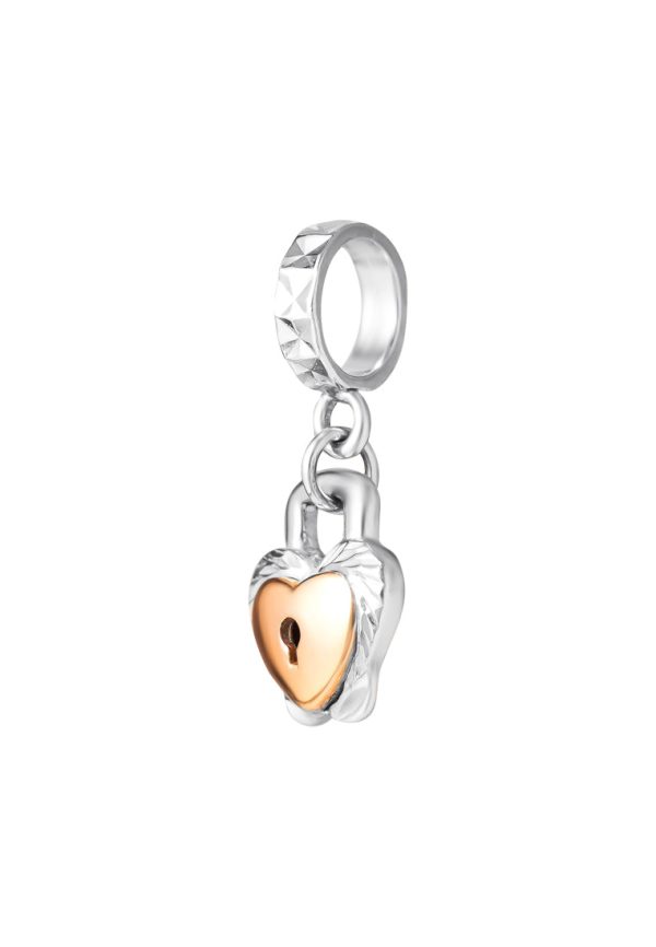 TOMEI Heart Lock Charm, White Gold & Rose Gold 585 For Cheap