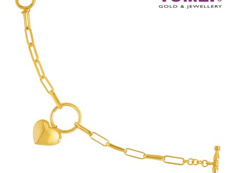 TOMEI Heart Linked Chain Bracelet, Yellow Gold 916 Supply