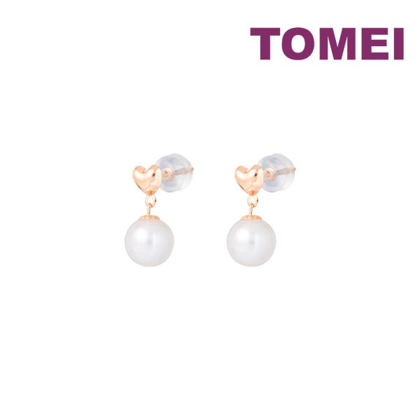 TOMEI Rouge Collection Petite Love Pearl Earrings, Rose Gold 750 Online Sale