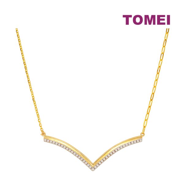 TOMEI Diamond Cut Collection V Trending Necklace, Yellow Gold 916 Fashion