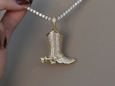 Iced Boot Pendant in Yellow Gold For Sale