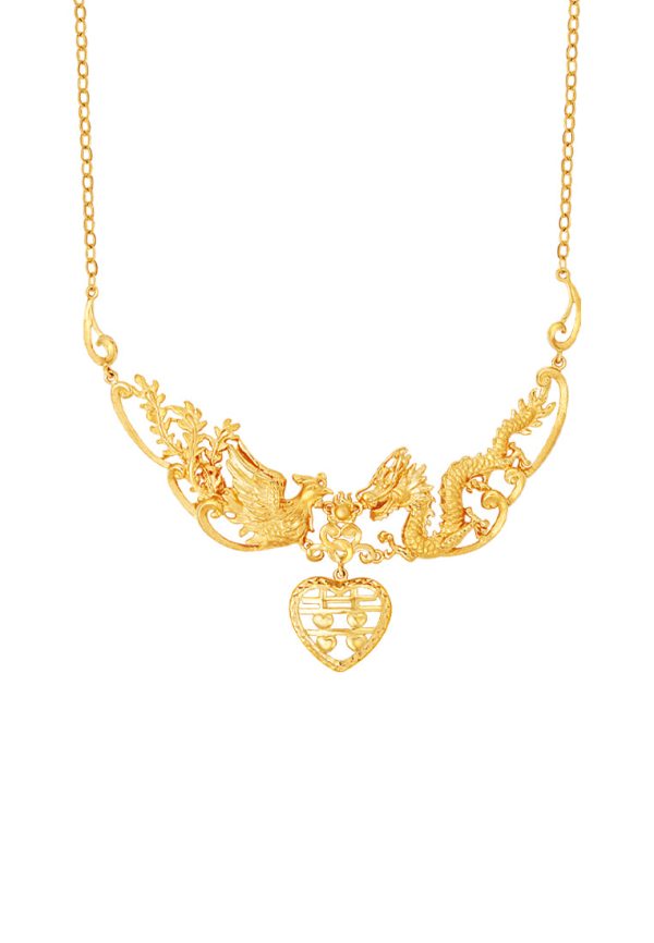 TOMEI Dragon Phoenix Double Happiness Necklace, Yellow Gold 916 Sale