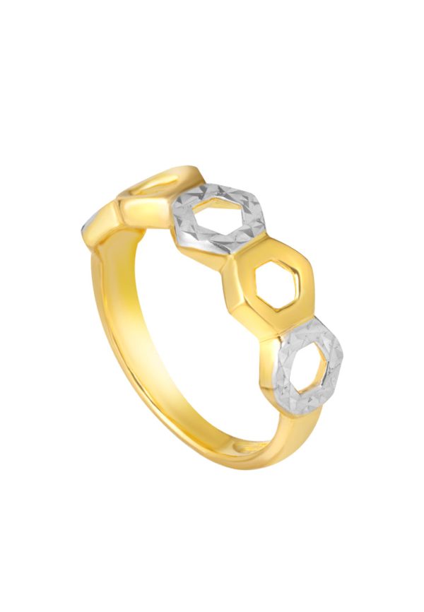 TOMEI Dual-Tone Oxagon Ring, Yellow Gold 916 For Sale