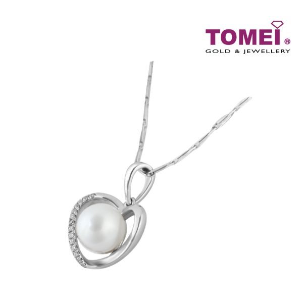 TOMEI Glamorously Verve Heart Pendant Set, Pearl White Gold 585 (P4523) on Sale