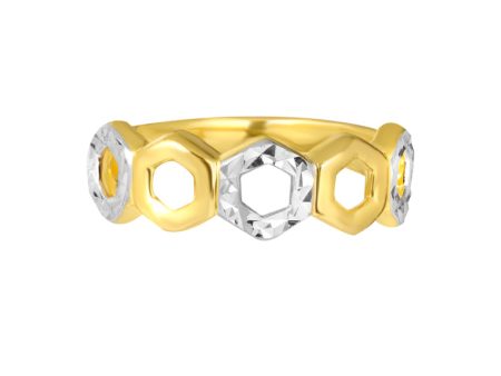 TOMEI Dual-Tone Oxagon Ring, Yellow Gold 916 For Sale