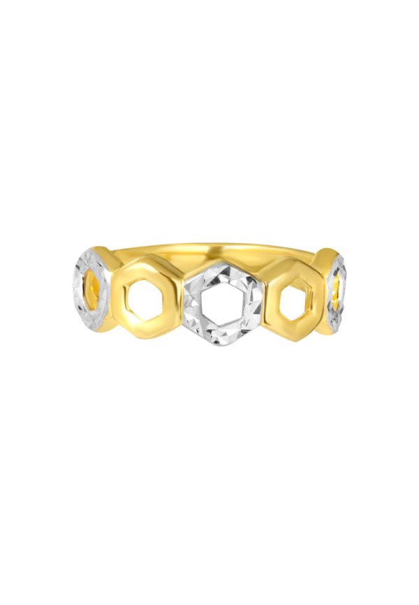 TOMEI Dual-Tone Oxagon Ring, Yellow Gold 916 For Sale