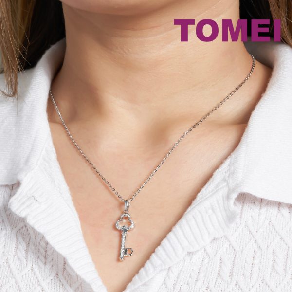 TOMEI Key Diamond Pendant, White Gold 750 Hot on Sale