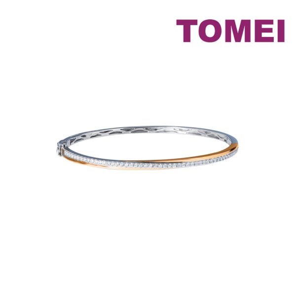 TOMEI Rosy Winter Collection Diamond Bangle, White+Rose Gold 585 Sale