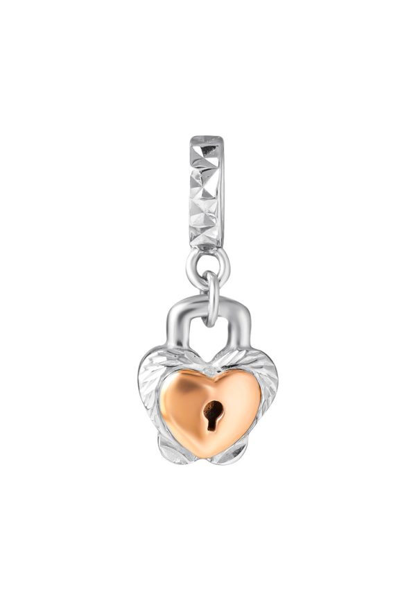 TOMEI Heart Lock Charm, White Gold & Rose Gold 585 For Cheap