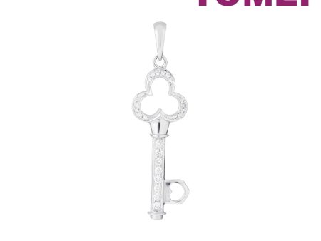 TOMEI Key Diamond Pendant, White Gold 750 Hot on Sale