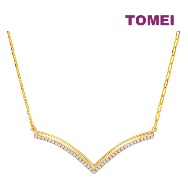 TOMEI Diamond Cut Collection V Trending Necklace, Yellow Gold 916 Fashion