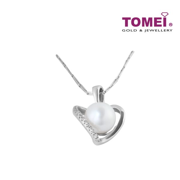 TOMEI Glamorously Verve Heart Pendant Set, Pearl White Gold 585 (P4523) on Sale