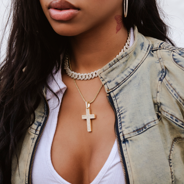 Diamond Baguette Cross Pendant in Yellow Gold Sale