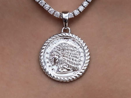 GLD Chief Coin Pendant in White Gold For Sale