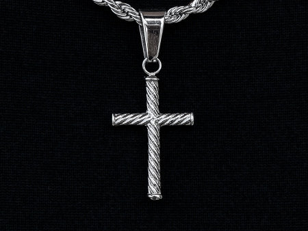 Micro Rope Cross Pendant in White Gold Discount