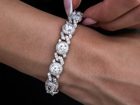 Iced Diamond Station Cuban Bracelet on Sale