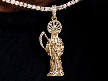 Iced Grim Reaper Pendant in Yellow Gold Online Hot Sale