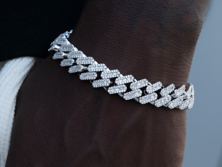 Diamond Baguette Cuban Bracelet in White Gold - 12mm For Cheap