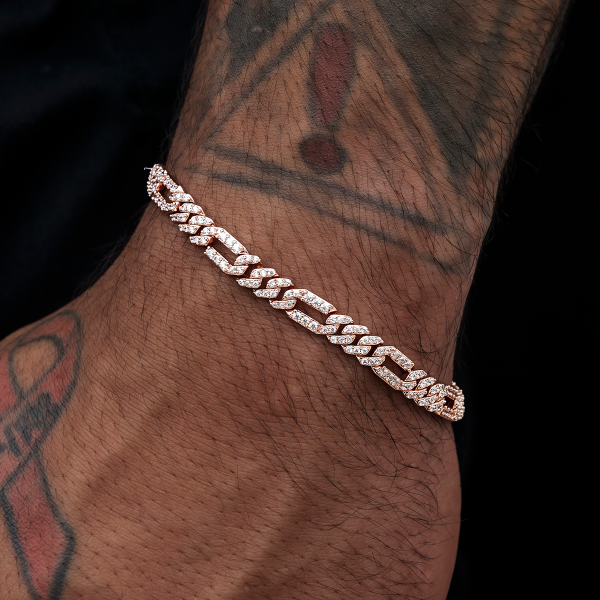 Diamond Figaro Bracelet in Rose Gold- 6mm on Sale