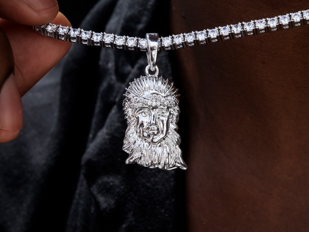 Diamond Crown Portrait of Jesus Pendant in White Gold For Discount