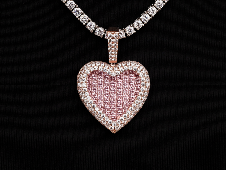 Pink Baguette Heart Pendant in Rose Gold Cheap