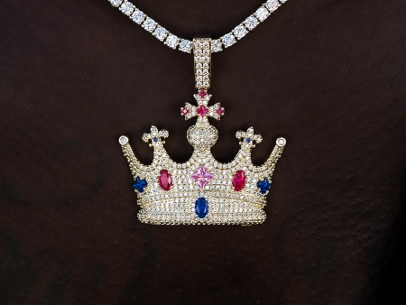 Multicolor Crown Pendant in Yellow Gold For Discount