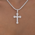 Diamond Flower Cross Pendant in White Gold For Discount