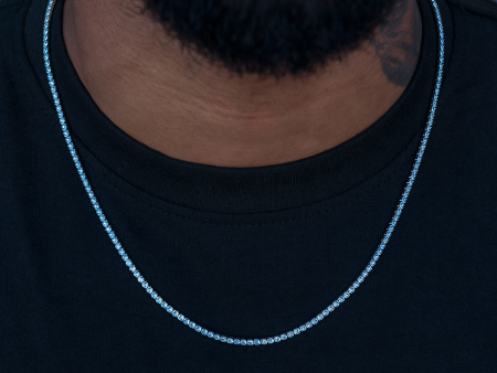 Blue Topaz Diamond Micro Tennis Chain For Sale