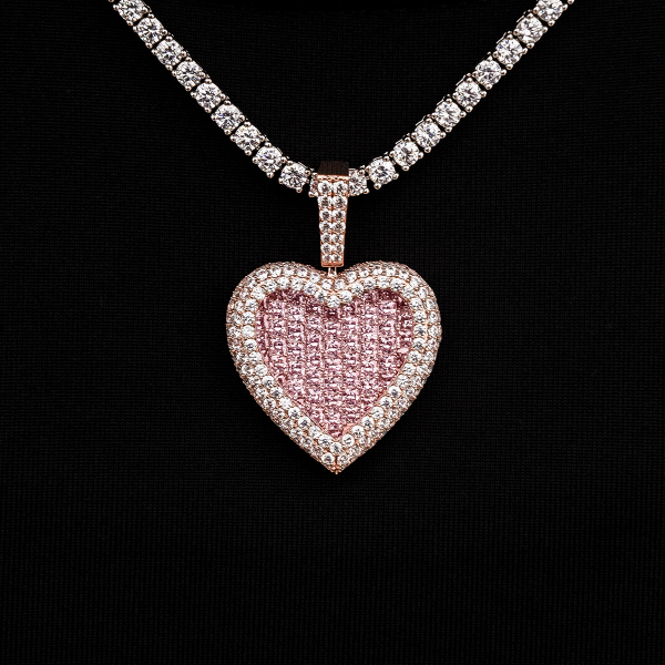 Pink Baguette Heart Pendant in Rose Gold Discount