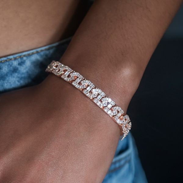 Baguette Chain Link Bracelet in Rose Gold Supply