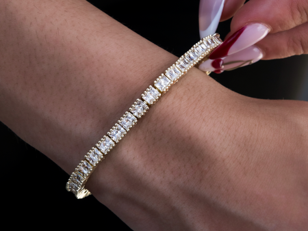 Diamond Baguette Tennis Bracelet in Yellow Gold- 3mm Online Hot Sale