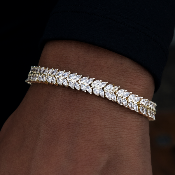 Iced Herringbone Bracelet in Yellow Gold- 7mm For Discount