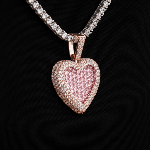 Pink Baguette Heart Pendant in Rose Gold Discount