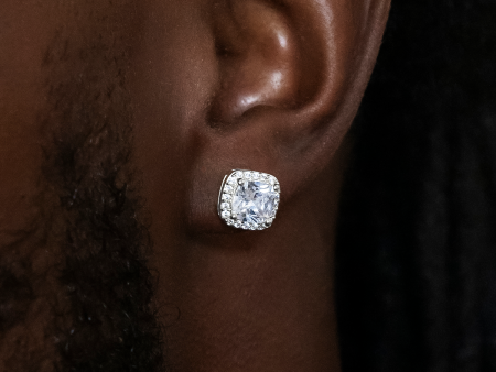 10mm Cushion Cut Earrings in White Gold Fashion