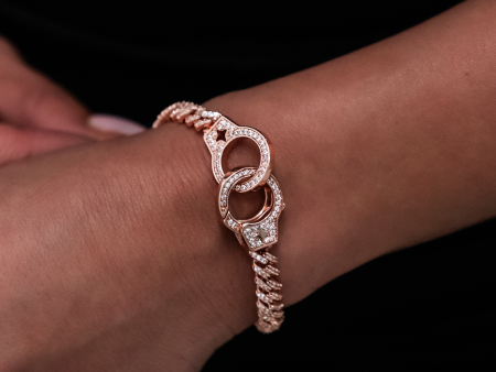 Iced Handcuff Diamond Prong Cuban Bracelet in Rose Gold Online Hot Sale