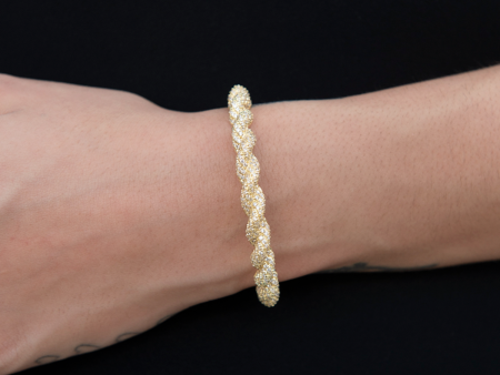 Diamond Rope Cuff Bracelet in Yellow Gold- 6mm on Sale