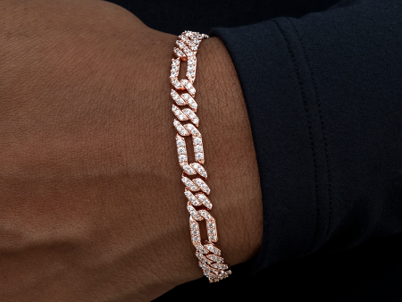 Diamond Figaro Bracelet in Rose Gold- 6mm For Discount